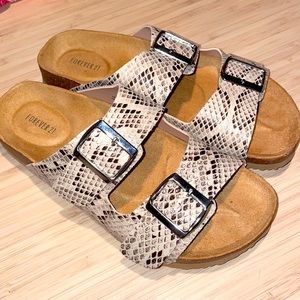 Forever 21 Snake-print Buckle Slides NWOT